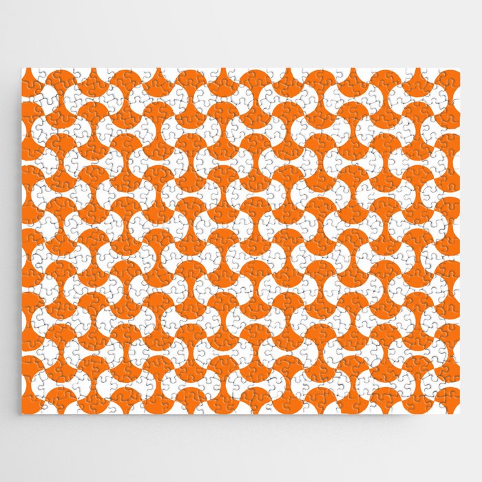Orange and white mid century mcm geometric modernism Jigsaw Puzzle