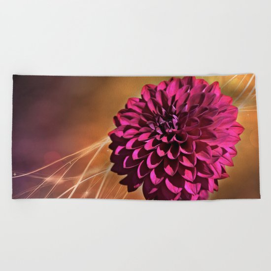 Red dahlia light effect Beach Towel