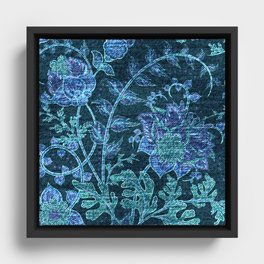 Weathered Florals - Flowers - Denim  Framed Canvas