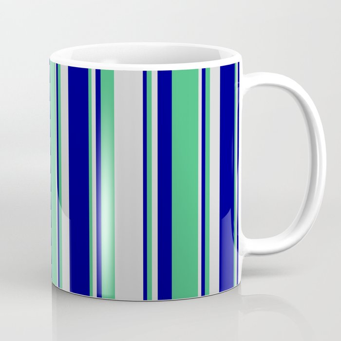 Blue, Sea Green, and Light Grey Colored Lines/Stripes Pattern Coffee Mug