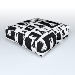 Chess Pieces Pattern - Black and white Outdoor Floor Cushion