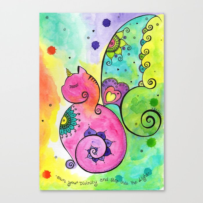 Unicorn Rainbow Cat with Wings Canvas Print