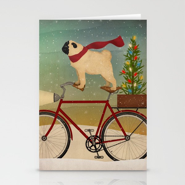 Pug Dog Christmas Bicycle Stationery Cards
