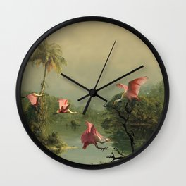 Spoonbills in the Mist Wall Clock