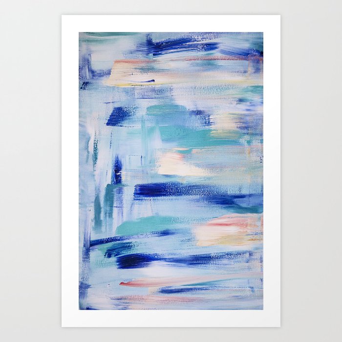 Electric Blue Waves Minimal Acrylic Abstract Painting In Cobalt