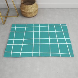 Little White Lines, White Grid On Blue Background Area & Throw Rug