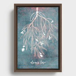 Mistletoe | Always Love | X-Mas | Light Teal & Rosé Framed Canvas