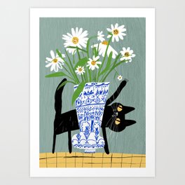 Kitten playing with a flower Art Print