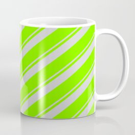 [ Thumbnail: Light Gray and Chartreuse Colored Striped/Lined Pattern Coffee Mug ]