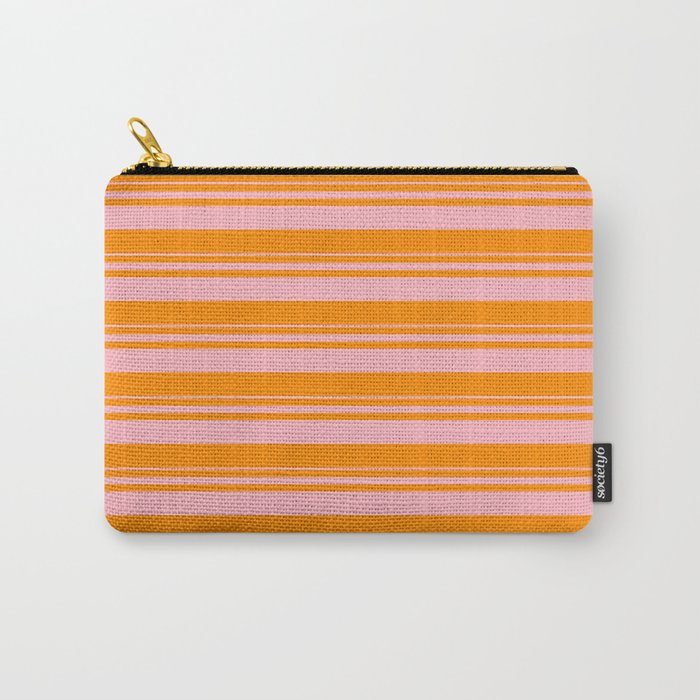 Light Pink & Dark Orange Colored Stripes Pattern Carry-All Pouch