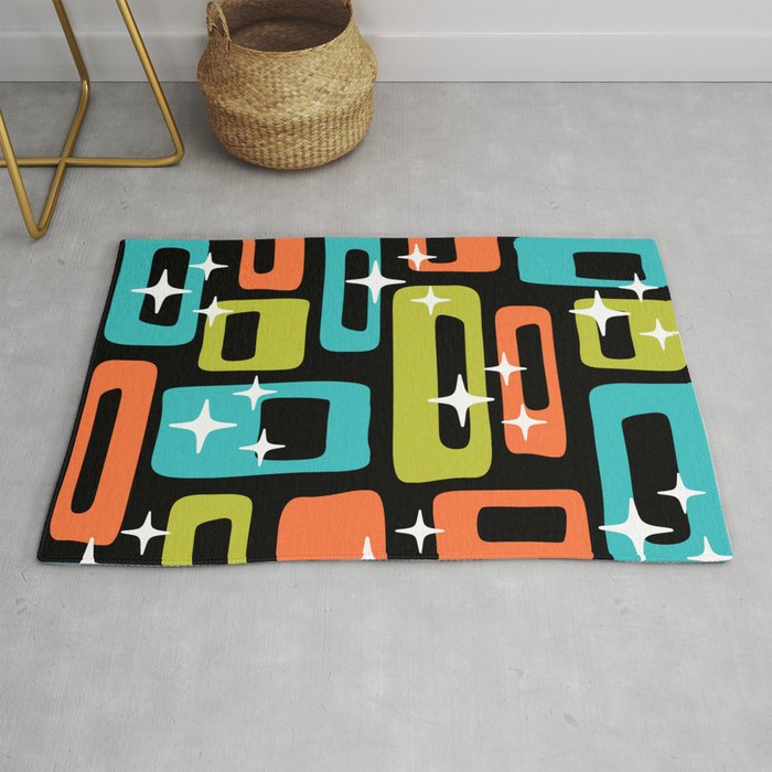 Retro Mid Century Modern Abstract, Orange And Turquoise Rug