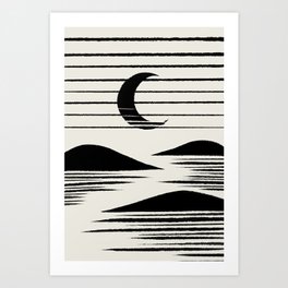 Abstraction pattern 25 black and white moon night Art Print