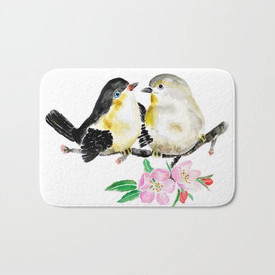 birds and apple flower blossom Bath Mat