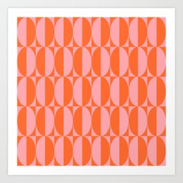 Mid Century Modern Geometric Half Oval Pattern 258 Orange and Pink Art Print