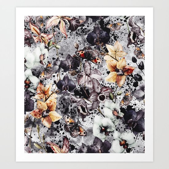Flowers & Butterflies Art Print