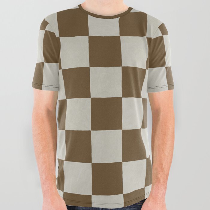 checkerboard hand-painted-leather brown All Over Graphic Tee