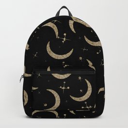 Gold Glitter Crescent Moon + Stars Backpack