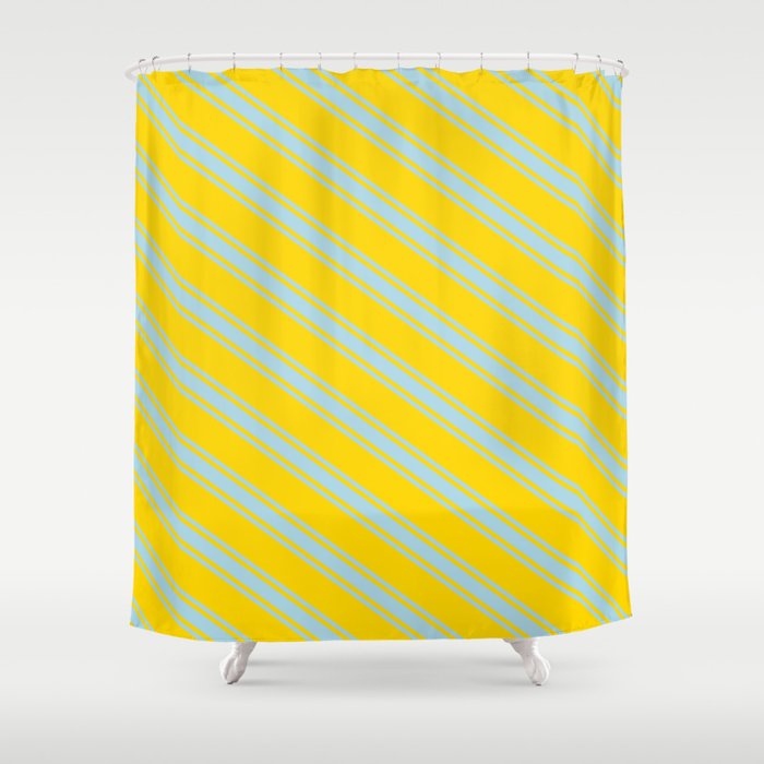 Yellow & Light Blue Colored Lined/Striped Pattern Shower Curtain