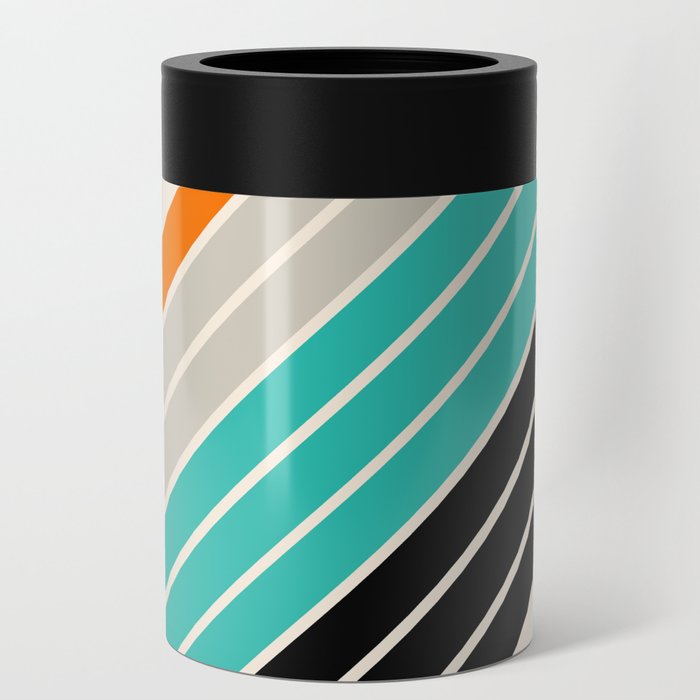 Anushka - Orange Grey Green Black Classic Retro Stripes Can Cooler