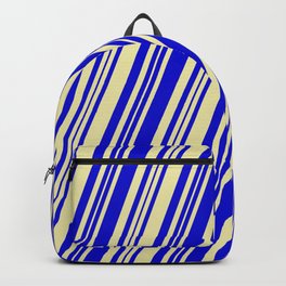 [ Thumbnail: Pale Goldenrod & Blue Colored Lines/Stripes Pattern Backpack ]