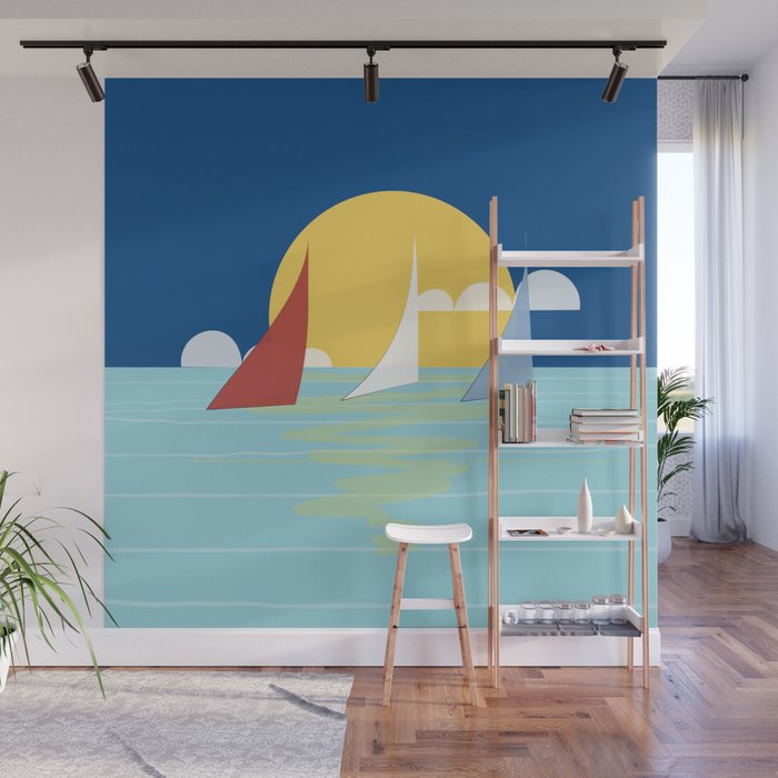 Sun, ocean and sails Wall Mural