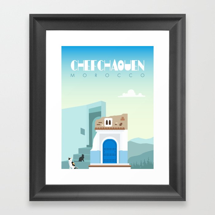 Chefchaouen city Poster, Morocco travel poster, morocco landmark, Visit morocco Framed Art Print