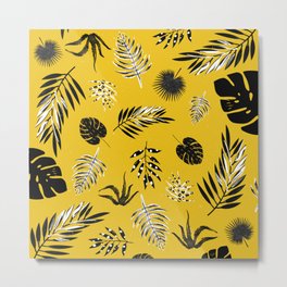 Scandinavian Tropical Yellow Pattern Metal Print | Tropicalpattern, Summertropical, Summerpattern, Yellow, Bohotropical, Summer, Retro, Tropicalbranches, Digital, Bohopattern 