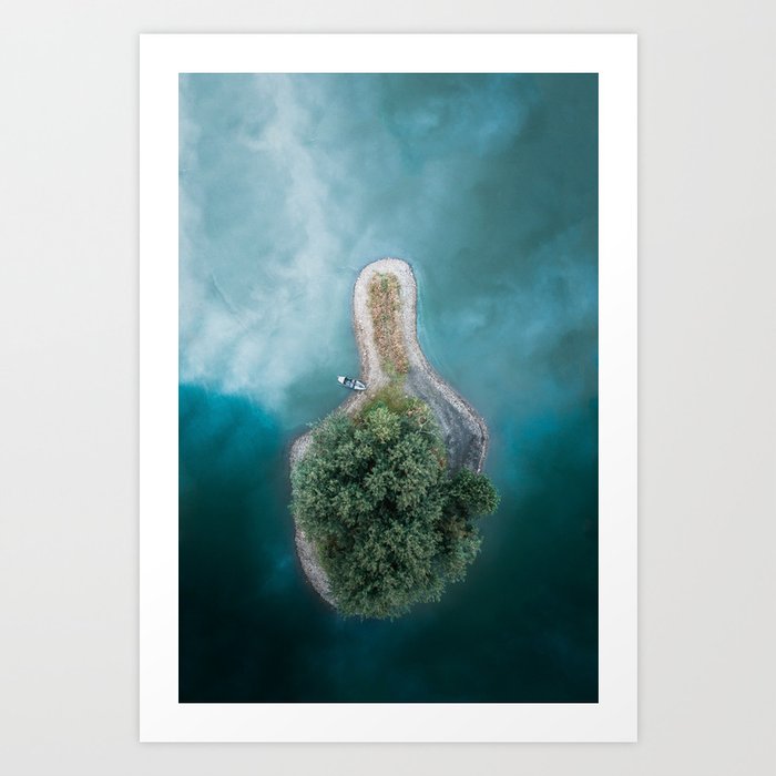 Forest Island in a turquoise Lake Art Print