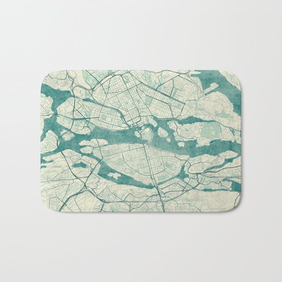 Stockholm Map Blue Vintage Bath Mat
