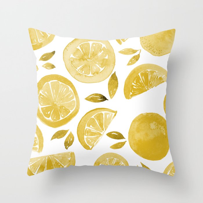 Citrus pattern - yellow Throw Pillow