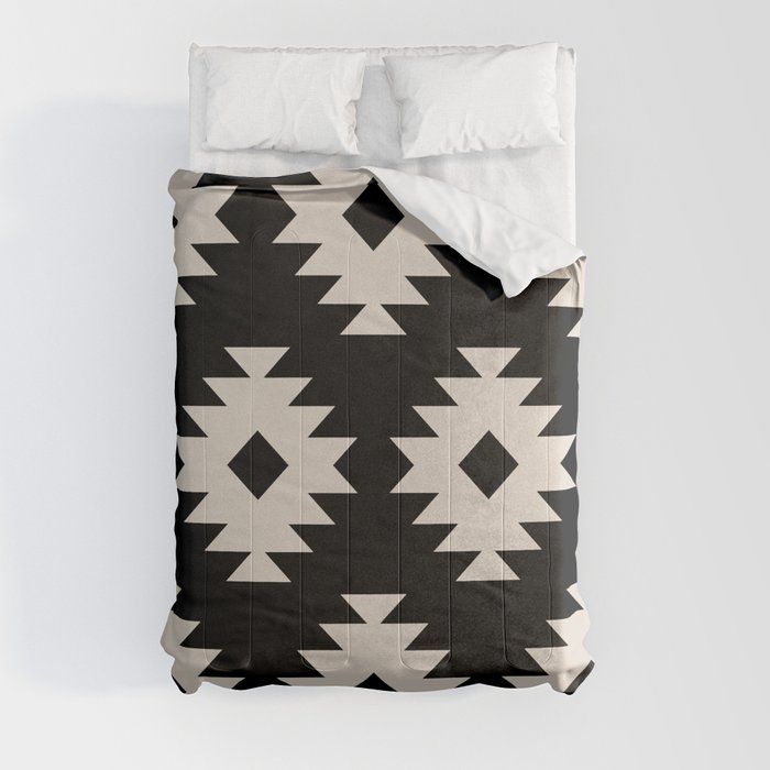 Southwestern Pattern 542 Black and Linen White Comforter