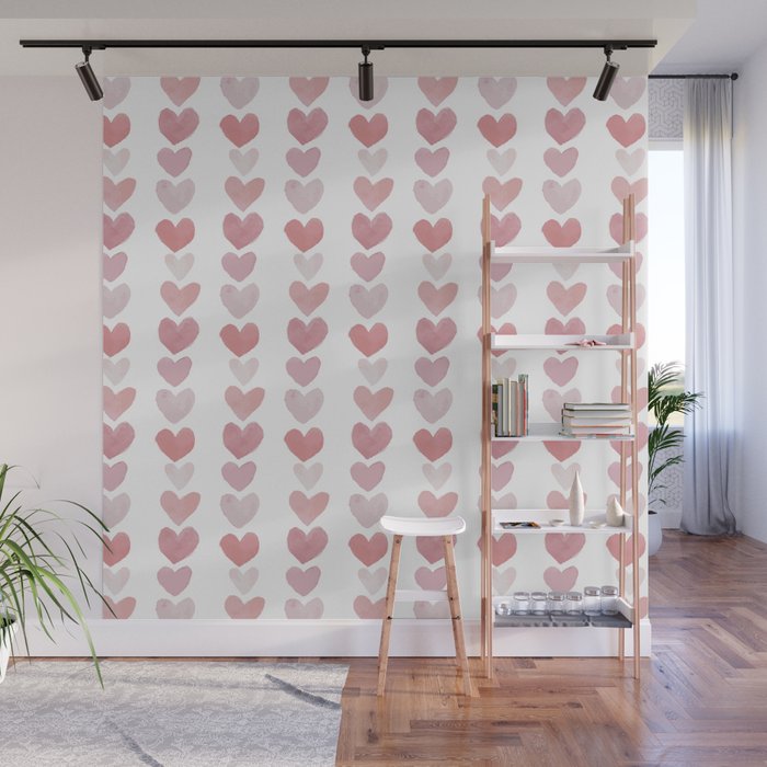 Pink Love Heart Pattern Wall Mural