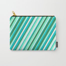 [ Thumbnail: Dark Turquoise, Sea Green, Aquamarine, and Mint Cream Colored Striped/Lined Pattern Carry-All Pouch ]