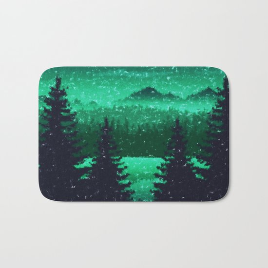 Snowing in the forest Bath Mat