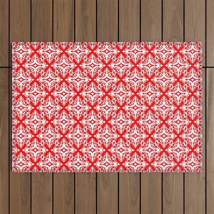 Damask (White & Red Pattern) Outdoor Rug