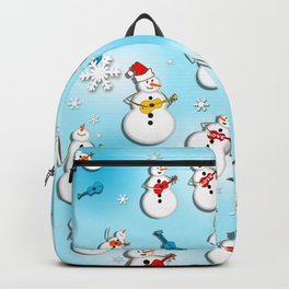 Happy Snowmen Playing Ukulele in Snow Backpack | Happy, Turquoise, Ukulele, Snowies, Snow, Graphicdesign, Snowmen, Snowmies, Digital, Music 