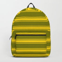 [ Thumbnail: Green and Yellow Colored Pattern of Stripes Backpack ]