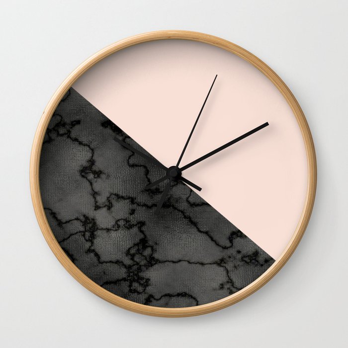 Peach and black dark marble Wall Clock
