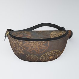 Floral Mandala Grunge in Gold Copper Brown and Teal  Fanny Pack