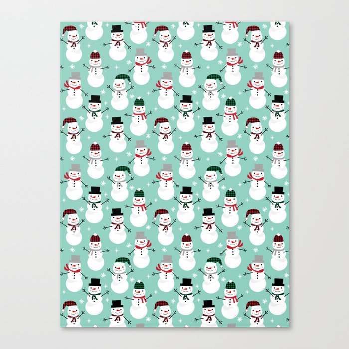 Snowman gender neutral mint white and black holiday pattern kids room decor seasonal Canvas Print