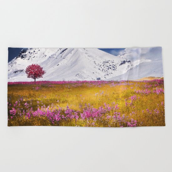 When Flowers Bloom And The Mountains Froze Beach Towel