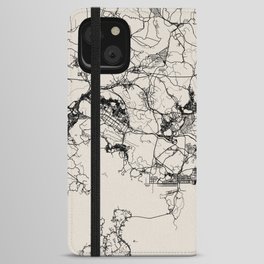 Busan, South Korea - City Map Drawing - Black and White iPhone Wallet Case