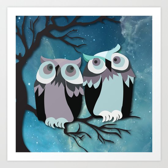 Owls In Moonlight Art Print
