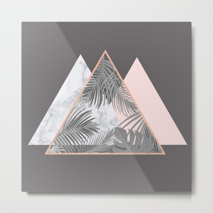 Blush Gray Copper Marble Geometric Pattern Metal Print By