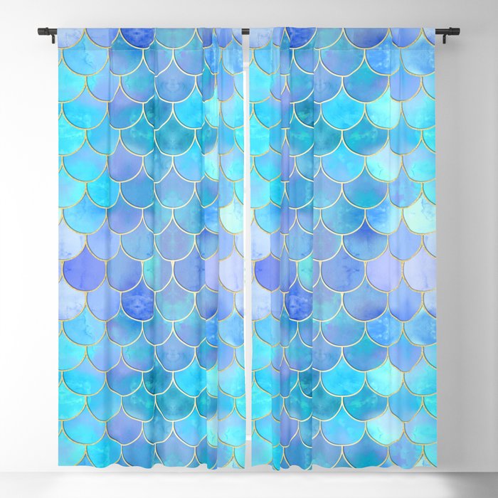 Colorful Mermaid Scale Window Curtains Decorative Curtain Panels 50% Blackout 
