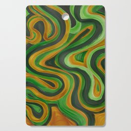 Abstract Retro Forest Green, Sage and Gold Swirl Lines Cutting Board