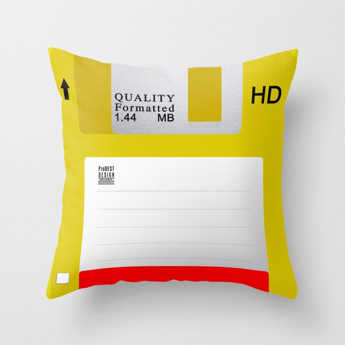 Floppy Disk Yellow Throw Pillow