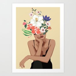 Woman with the colorful flower bouquet 2 Art Print