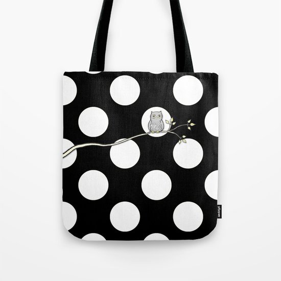 Out on a Limb - Polka Dot Owl Moon Tote Bag
