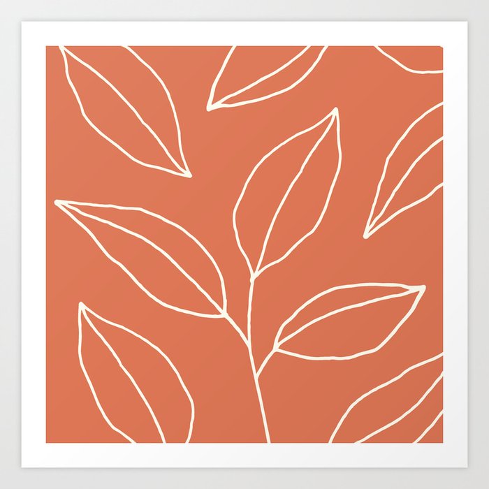 Leaf Line in Papaya Art Print